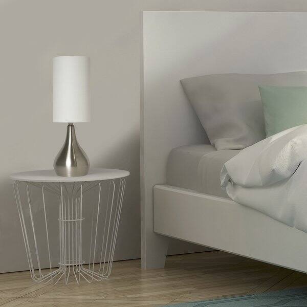 Light Accents Silver Aluminum 18 Inch Modern Table Lamp With 3 Way Switch Feature And White Fabric Drumshade