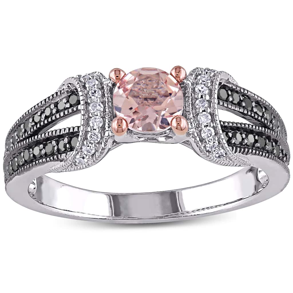 Miadora Sterling Silver Morganite and 1/4ct TDW Black and White Diamond Engagement Ring (G-H, I1-I2)