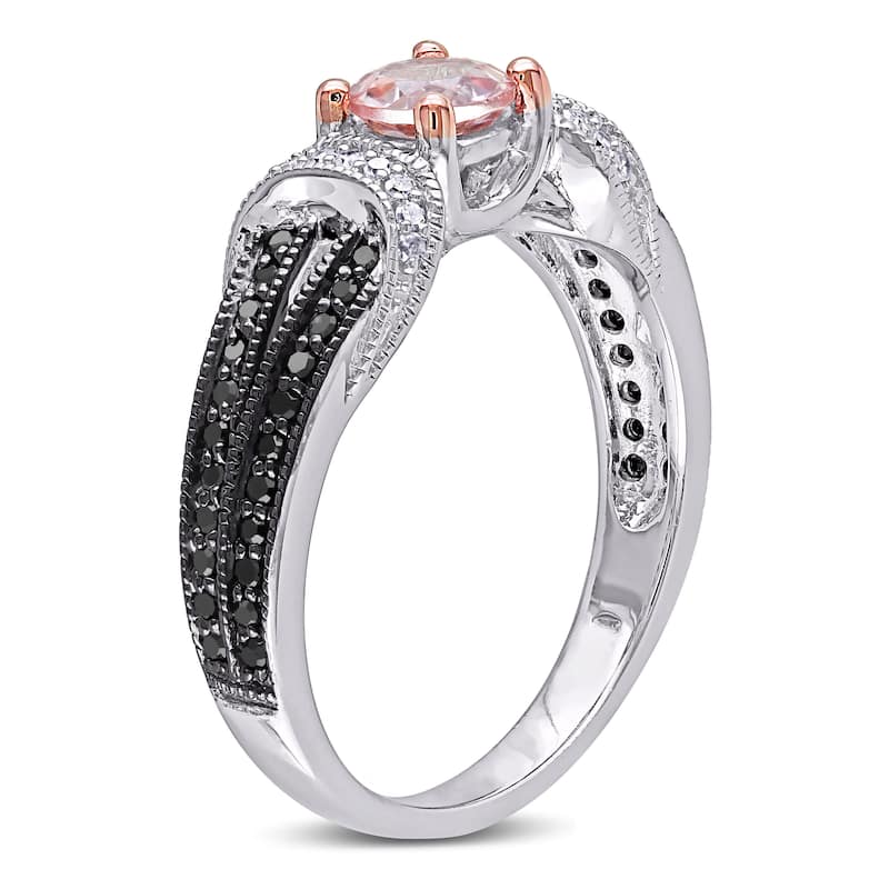 Miadora Sterling Silver Morganite and 1/4ct TDW Black and White Diamond Engagement Ring (G-H, I1-I2)