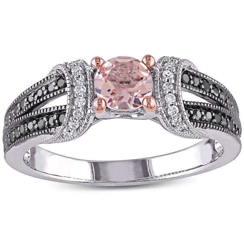 Miadora Sterling Silver Morganite and 1/4ct TDW Black and White Diamond Engagement Ring (G-H, I1-I2) - 5