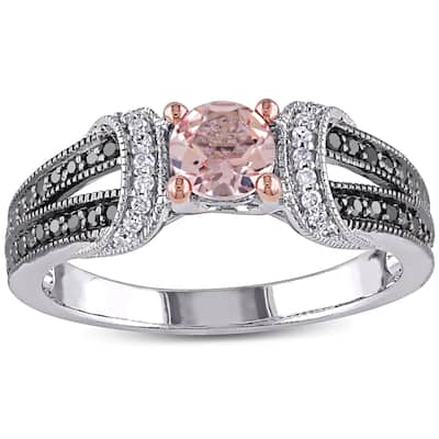 Miadora Sterling Silver Morganite and 1/4ct TDW Black and White Diamond Engagement Ring (G-H, I1-I2)