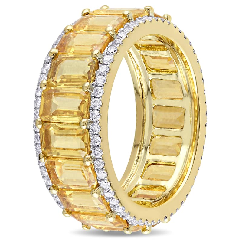 Miadora Signature Collection 14k Yellow Gold Emerald-Cut Yellow Sapphire and 5/8ct TDW Diamond Eternity Band (G-H, SI1-SI2)