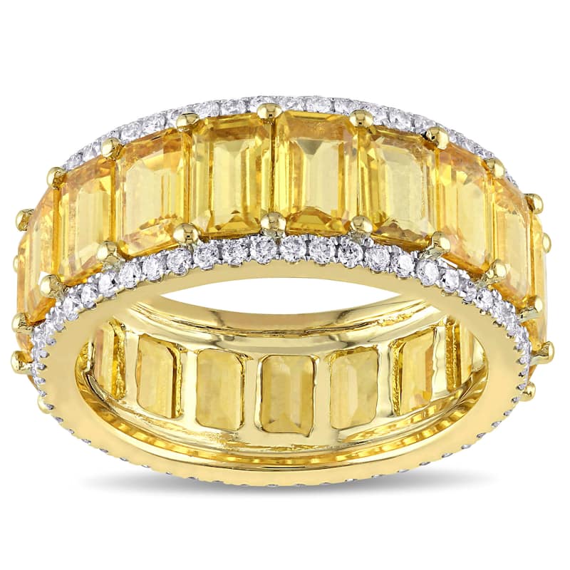 Miadora Signature Collection 14k Yellow Gold Emerald-Cut Yellow Sapphire and 5/8ct TDW Diamond Eternity Band (G-H, SI1-SI2) - 7