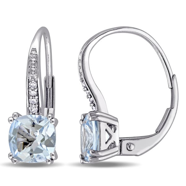 Miadora 10k White Gold Aquamarine And Diamond Accent Leverback Miadora 10k White Gold Aquamarine And Diamond Accent Leverback Earrings
