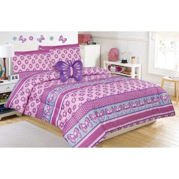 Emmalynn Flower and Butterfly Comforter Set with Decorative Pillow