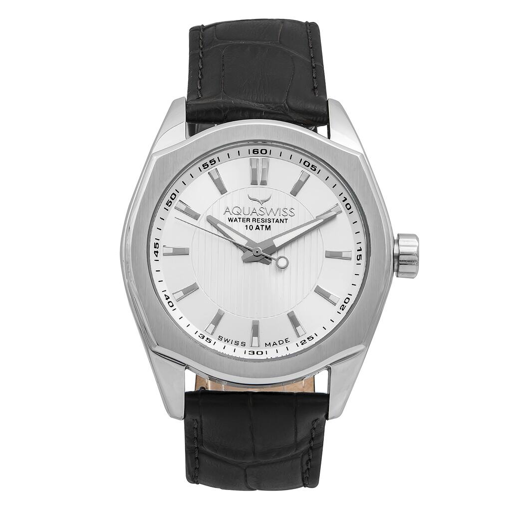 Aquaswiss Unisex Classic IV Black Leather and Stainless Steel Watch