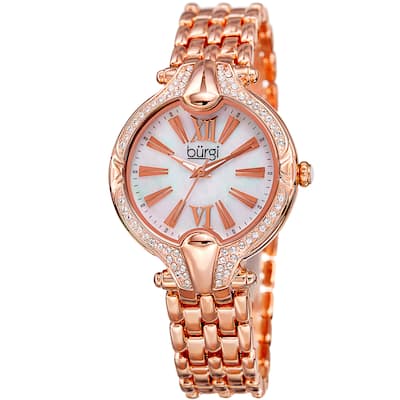 Burgi Women's Quartz Swarovski Crystal Easy-to-Read Rose-Tone Bracelet Watch
