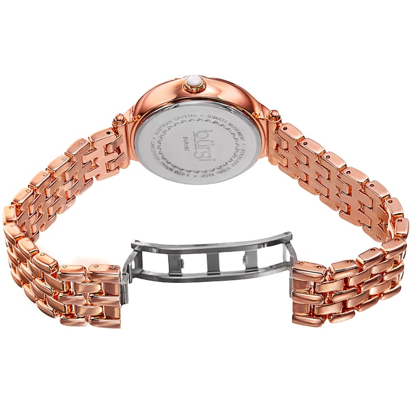 Burgi Women's Quartz Swarovski Crystal Easy-to-Read Rose-Tone Bracelet Watch