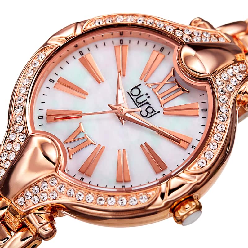 Burgi Women's Quartz Swarovski Crystal Easy-to-Read Rose-Tone Bracelet Watch