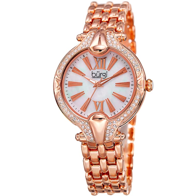 Burgi Women's Quartz Swarovski Crystal Easy-to-Read Rose-Tone Bracelet Watch
