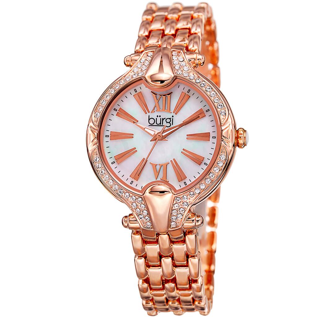 Burgi Women's Quartz Swarovski Crystal Easy-to-Read Rose-Tone Bracelet Watch
