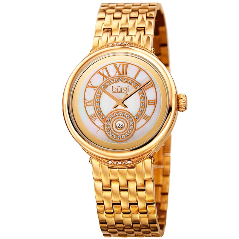 Burgi Women's Quartz Swarovski Crystal Stainless Steel Gold-Tone Bracelet Watch