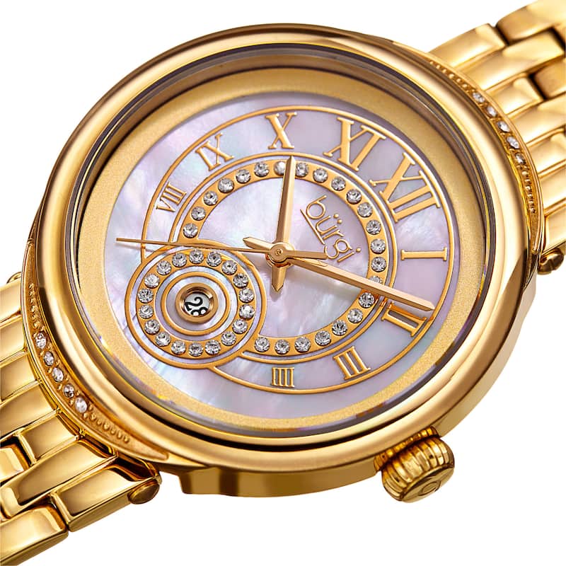 Burgi Women's Quartz Swarovski Crystal Stainless Steel Gold-Tone Bracelet Watch