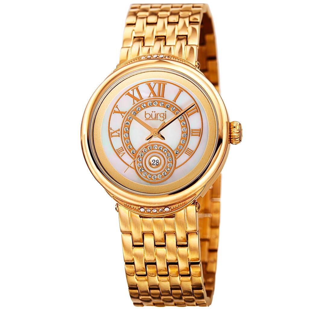 Burgi Women's Quartz Swarovski Crystal Stainless Steel Gold-Tone Bracelet Watch