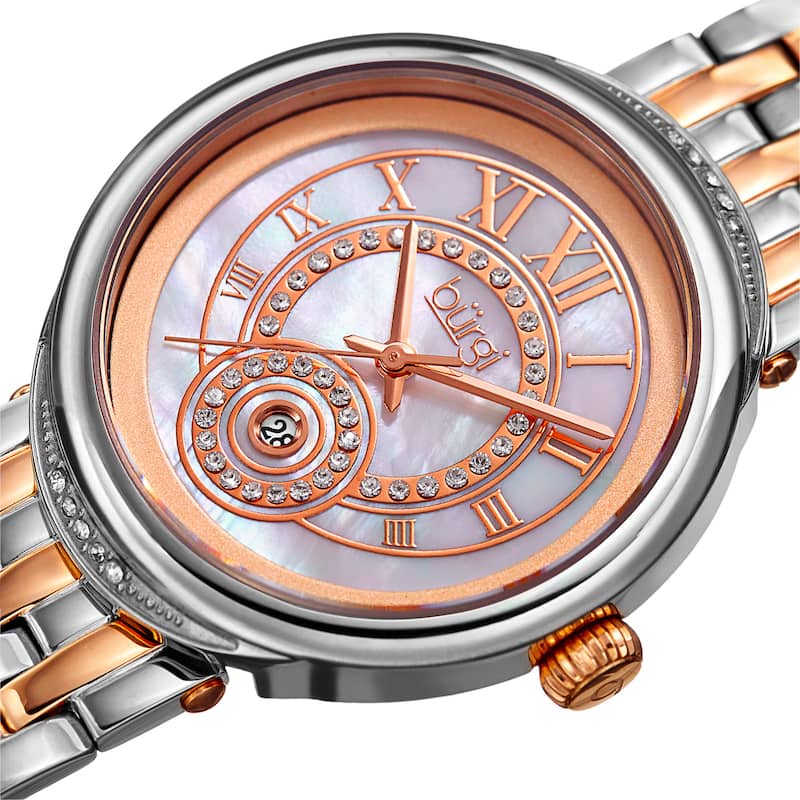 Burgi Women's Quartz Swarovski Crystal Stainless Steel Two-Tone Bracelet Watch