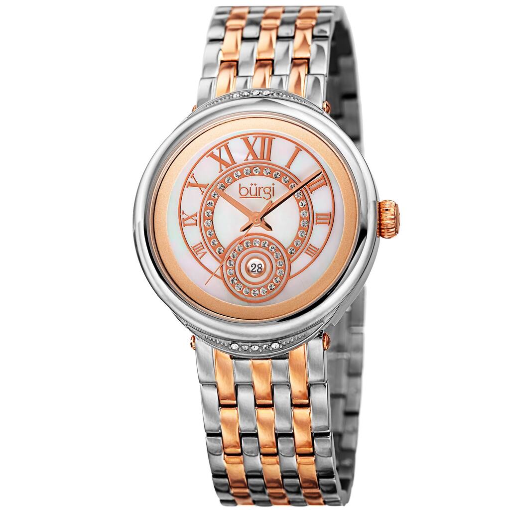 Burgi Women's Quartz Swarovski Crystal Stainless Steel Two-Tone Bracelet Watch
