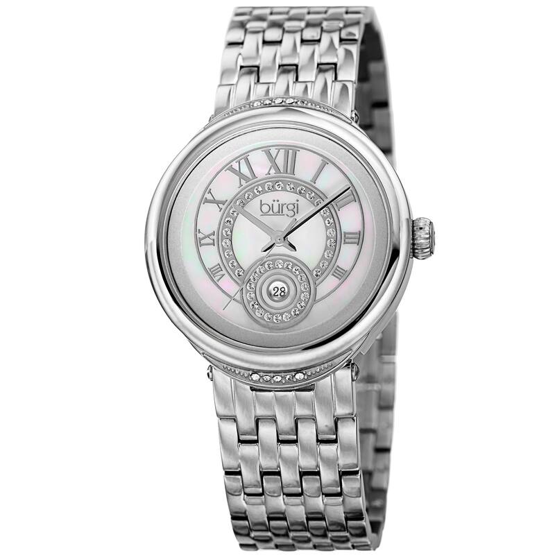 Burgi Women's Quartz Swarovski Crystal Stainless Steel Silver-Tone Bracelet Watch
