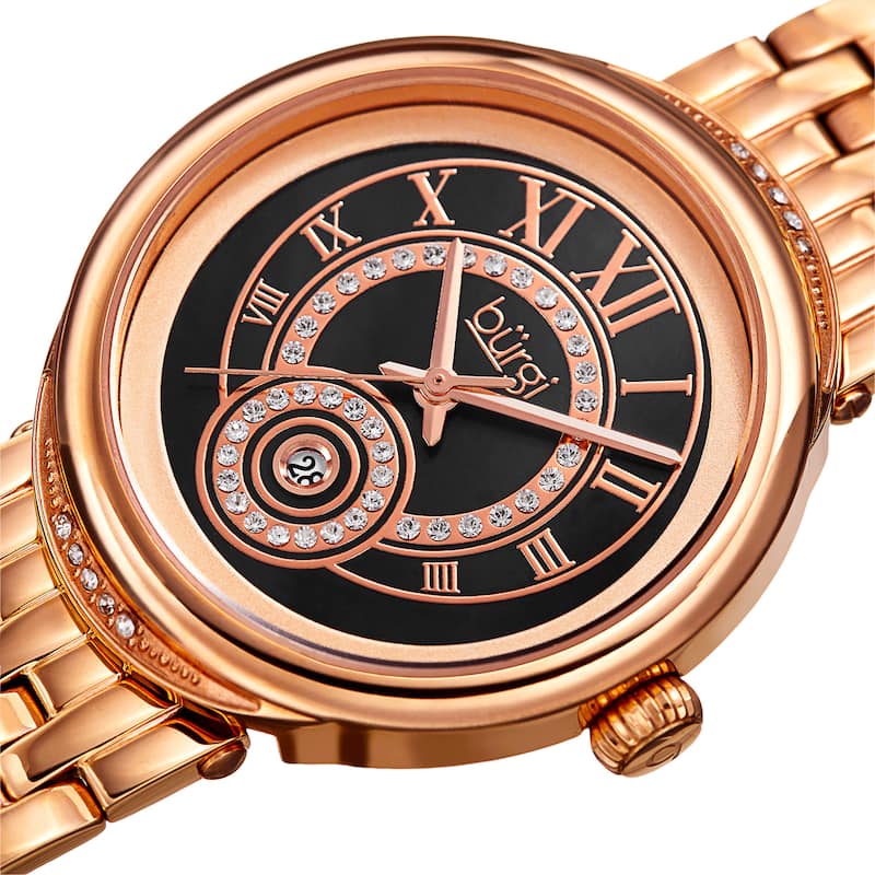 Burgi Women's Quartz Swarovski Crystal Stainless Steel Rose-Tone Bracelet Watch
