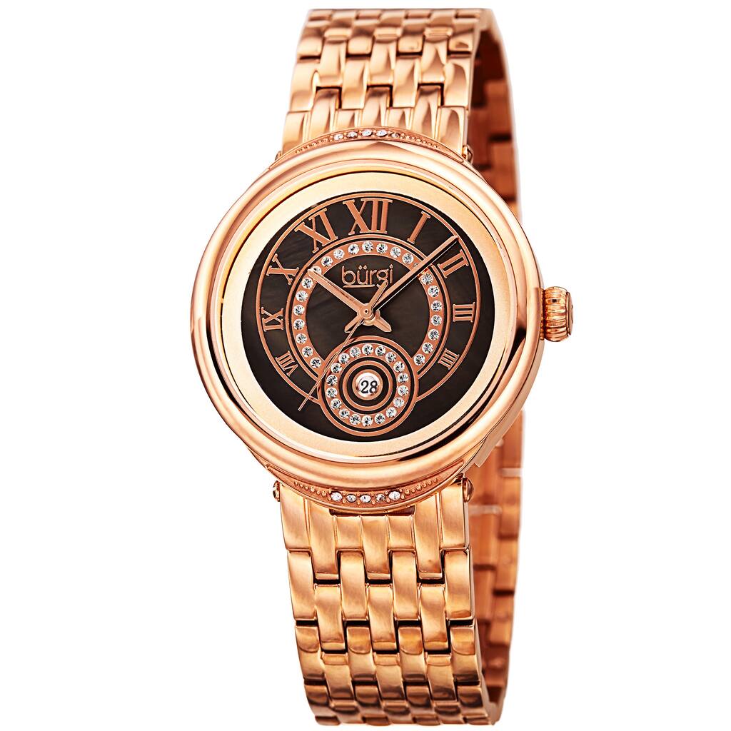 Burgi Women's Quartz Swarovski Crystal Stainless Steel Rose-Tone Bracelet Watch