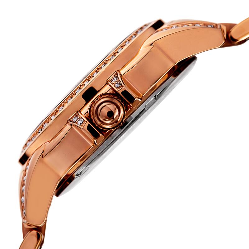 Burgi Women's Quartz Crystal Stainless Steel Rose-Tone Bracelet Watch