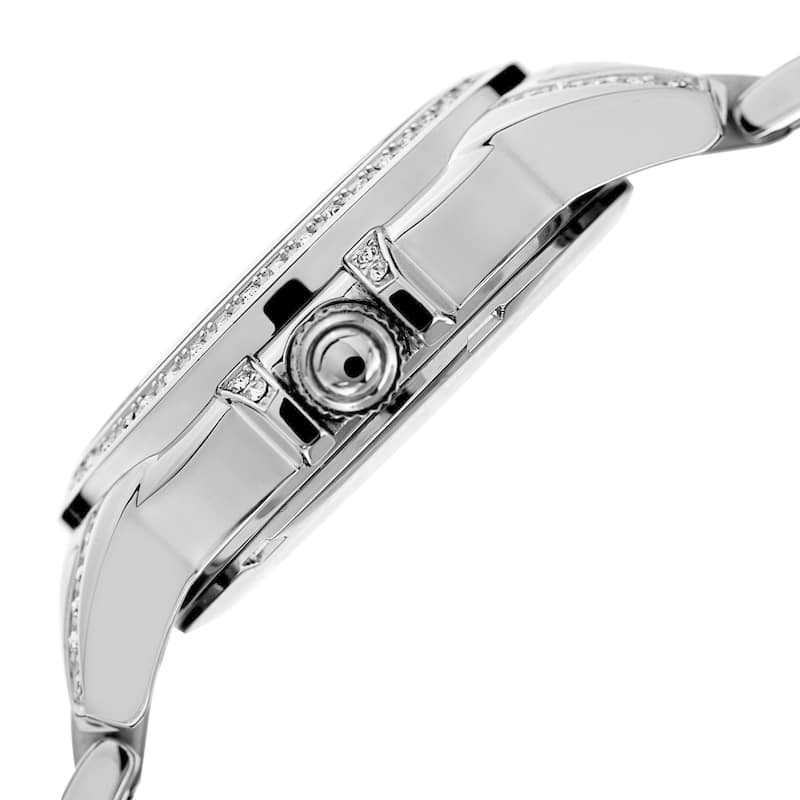 Burgi Women's Quartz Crystal Stainless Steel Silver-Tone Bracelet Watch