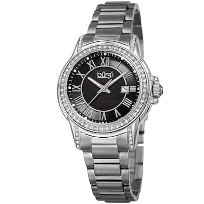 Burgi Women's Quartz Crystal Stainless Steel Silver-Tone Bracelet Watch