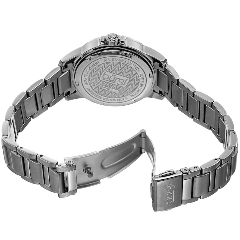 Burgi Women's Quartz Crystal Stainless Steel Silver-Tone Bracelet Watch