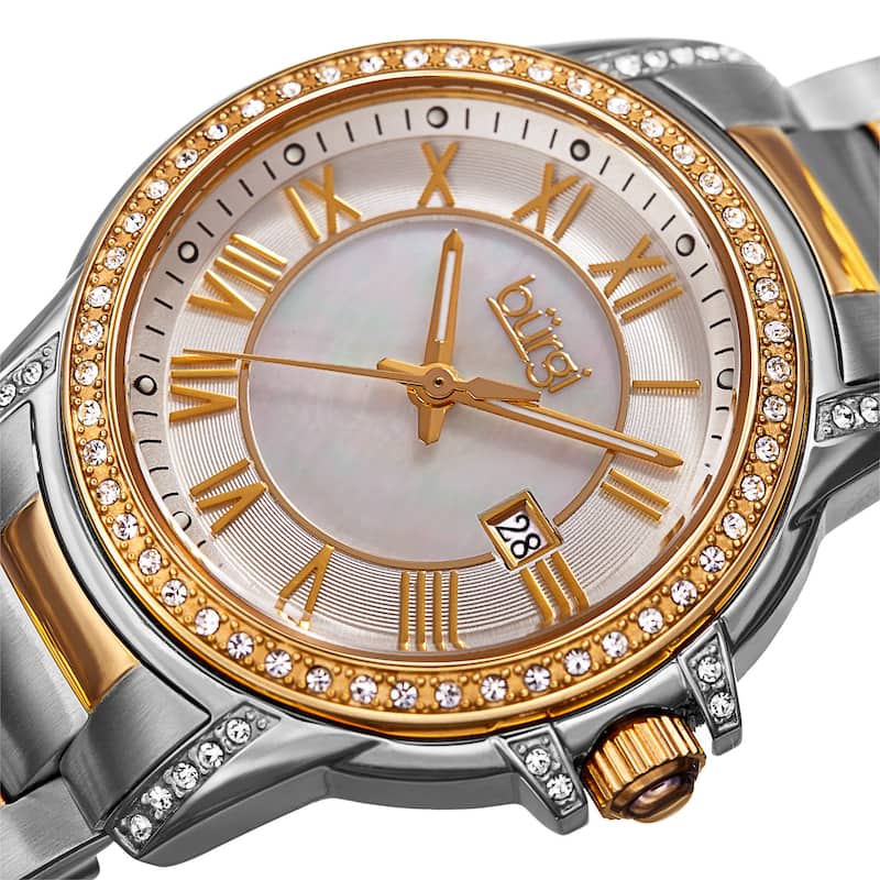 Burgi Women's Quartz Crystal Stainless Steel Two-Tone Bracelet Watch