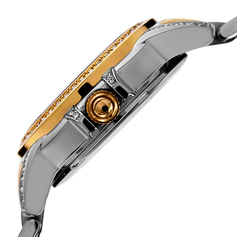 Burgi Women's Quartz Crystal Stainless Steel Two-Tone Bracelet Watch