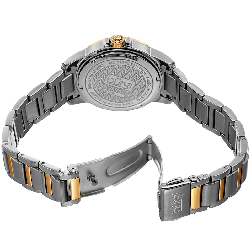 Burgi Women's Quartz Crystal Stainless Steel Two-Tone Bracelet Watch