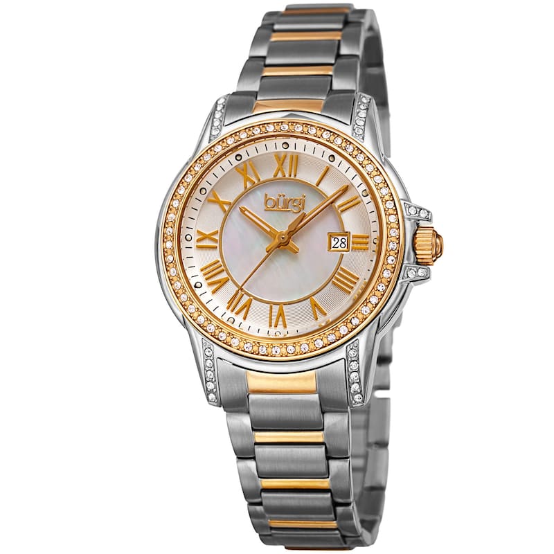Burgi Women's Quartz Crystal Stainless Steel Two-Tone Bracelet Watch