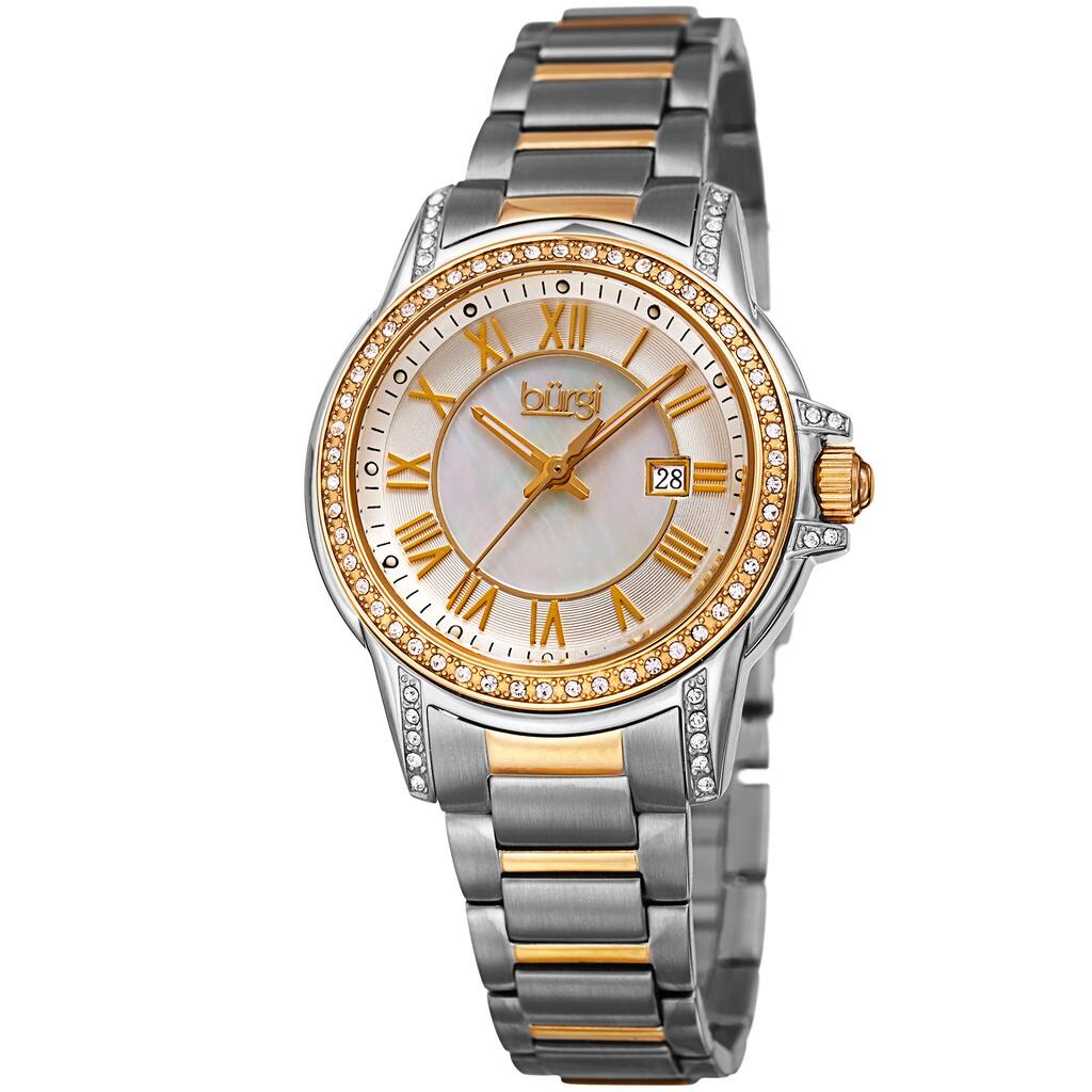 Burgi Women's Quartz Crystal Stainless Steel Two-Tone Bracelet Watch