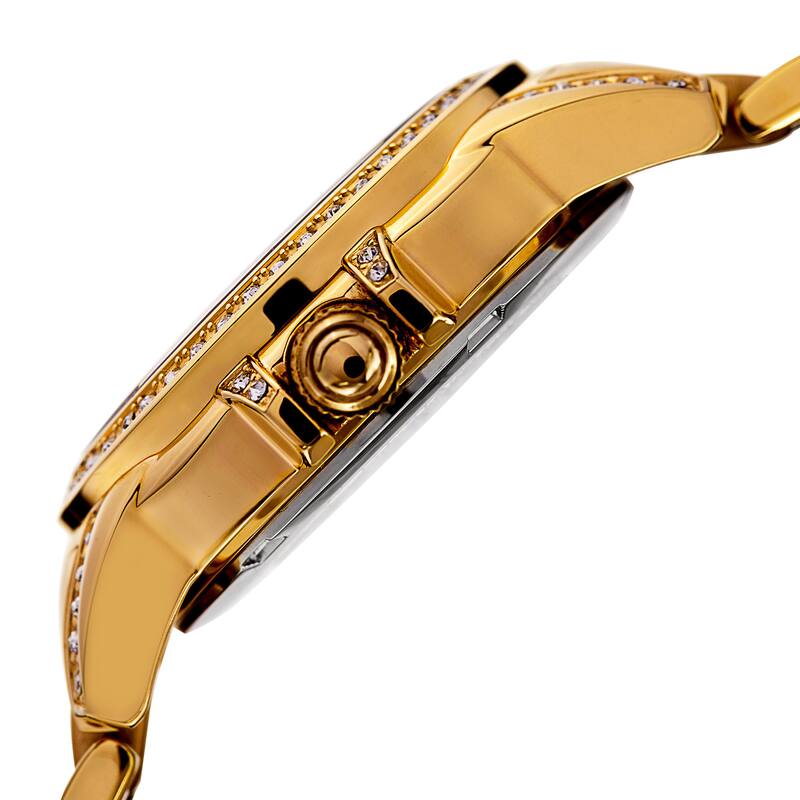 Burgi Women's Quartz Crystal Stainless Steel Gold-Tone Bracelet Watch