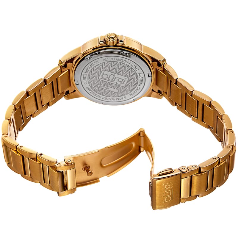 Burgi Women's Quartz Crystal Stainless Steel Gold-Tone Bracelet Watch