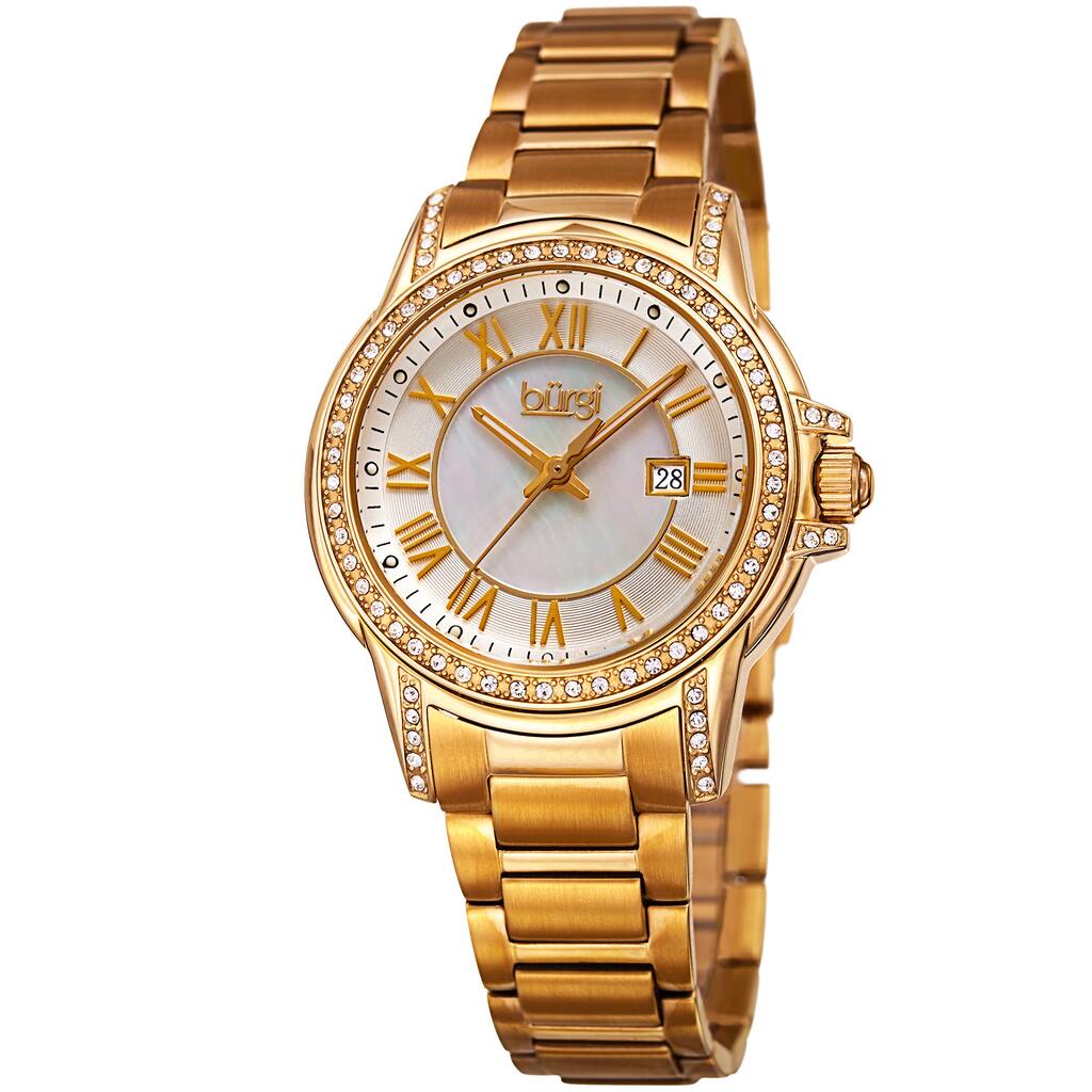 Burgi Women's Quartz Crystal Stainless Steel Gold-Tone Bracelet Watch