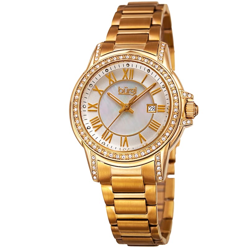 Burgi Women's Quartz Crystal Stainless Steel Gold-Tone Bracelet Watch