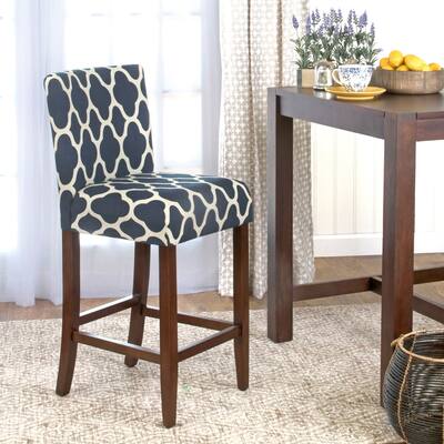 HomePop 29-inch Bar Height Geo Brights Navy Blue Upholstered Barstool - 24 inches