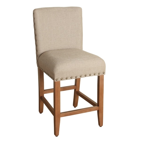 slide 2 of 6, HomePop 24-inch Counter Height Tan Upholstered Barstool - 24 inches