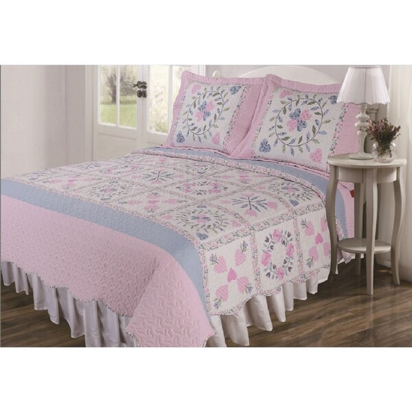 Slumber Shop Hearts & Flowers Vintage Collection 3-Piece Quilt Set
