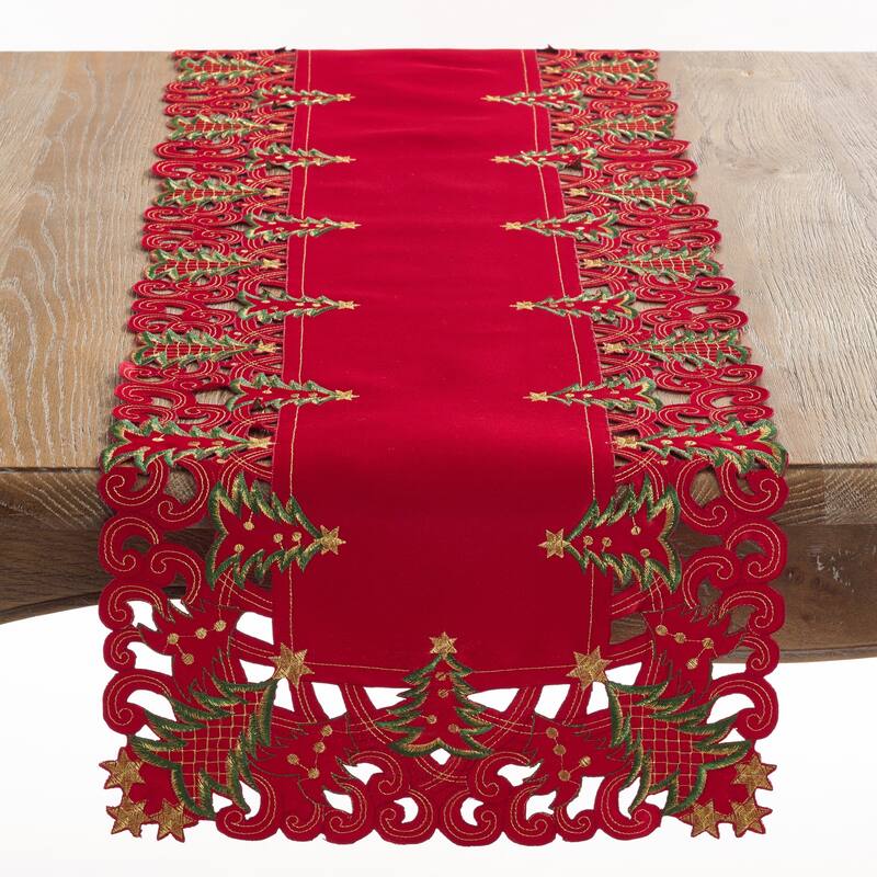 Christmas Trees Holiday Table Runner - Red - 16"x90"