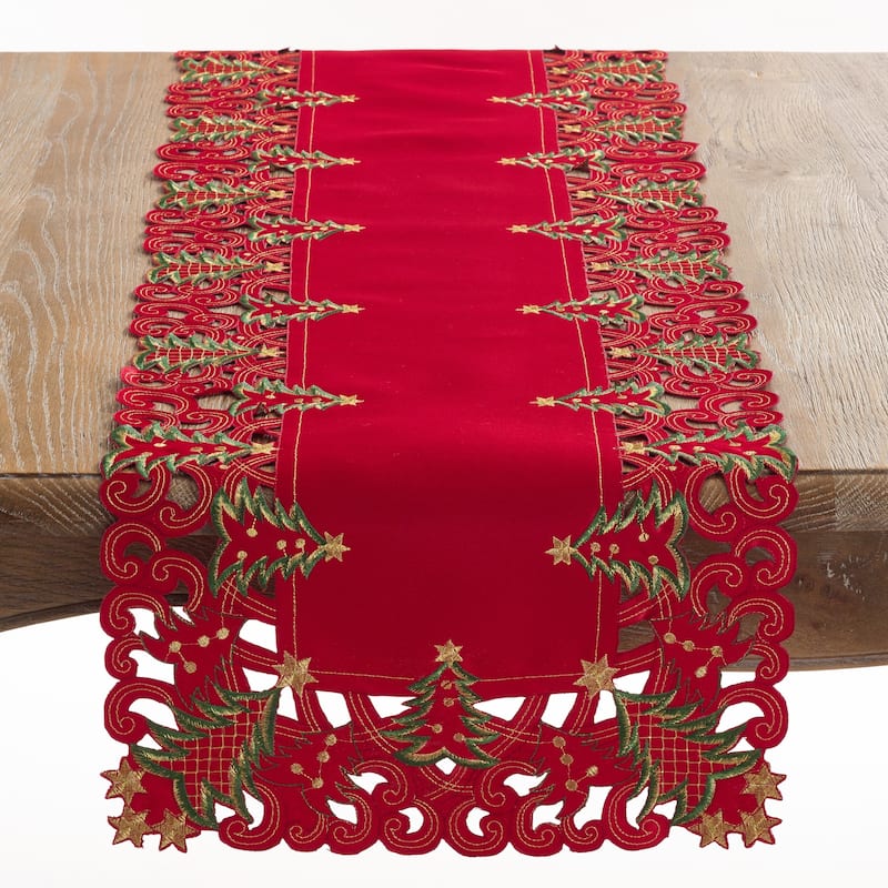 Christmas Trees Holiday Table Runner - Red - 16"x90"