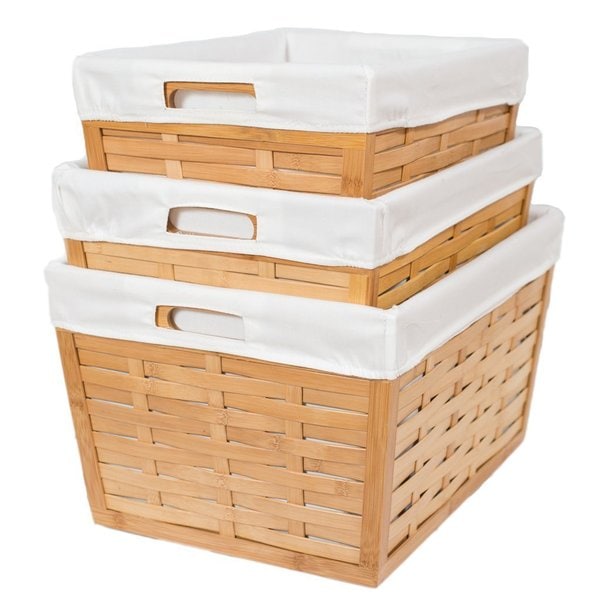 BirdRock Home 3-piece Bamboo Nesting Baskets With Liners - Champagne