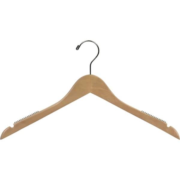 International Innovations Natural Finish Petite Top Hanger with Notches and Inset Rubber Strips (Case of 25) Natural Finish
