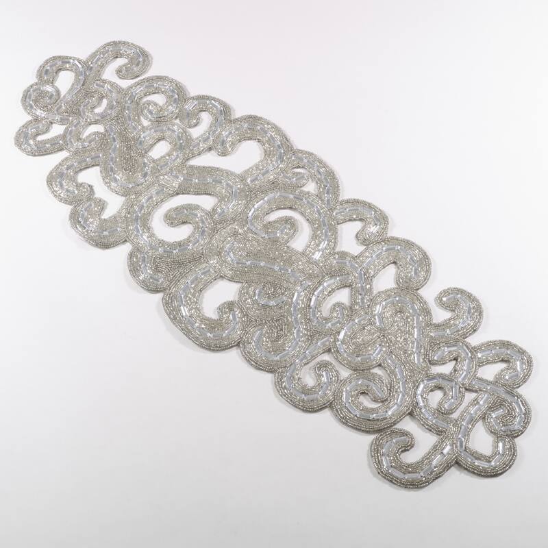 Rosalind Collection Beaded Design Table Runner - Silver
