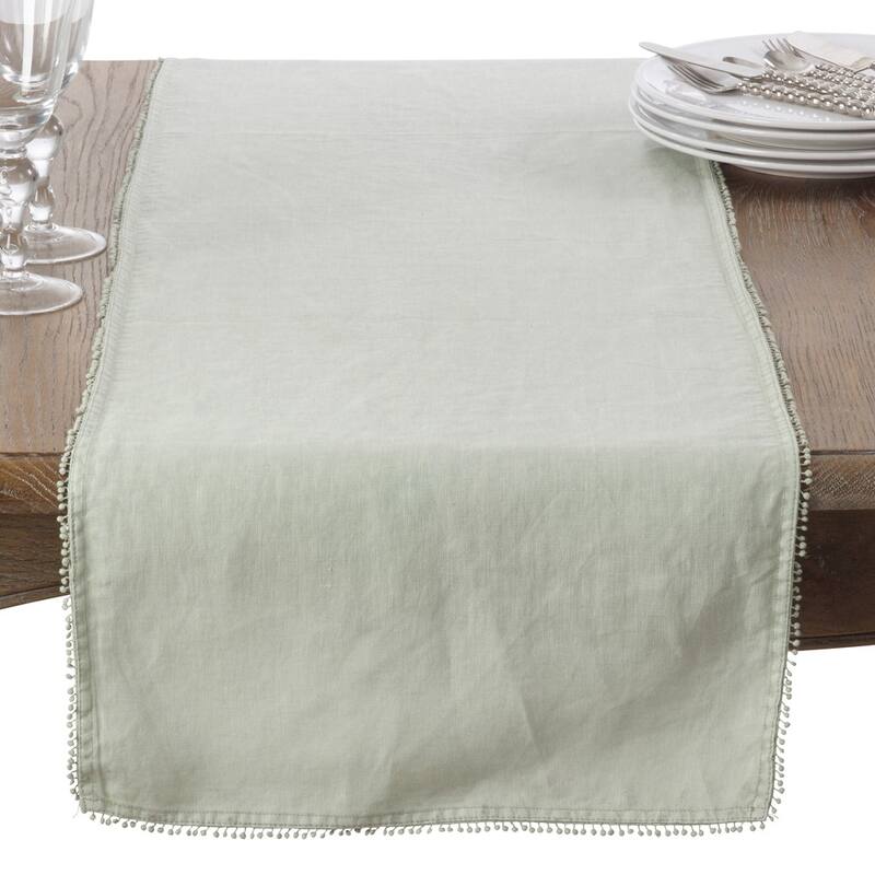 Table Runner With Pom Pom Design - Celery