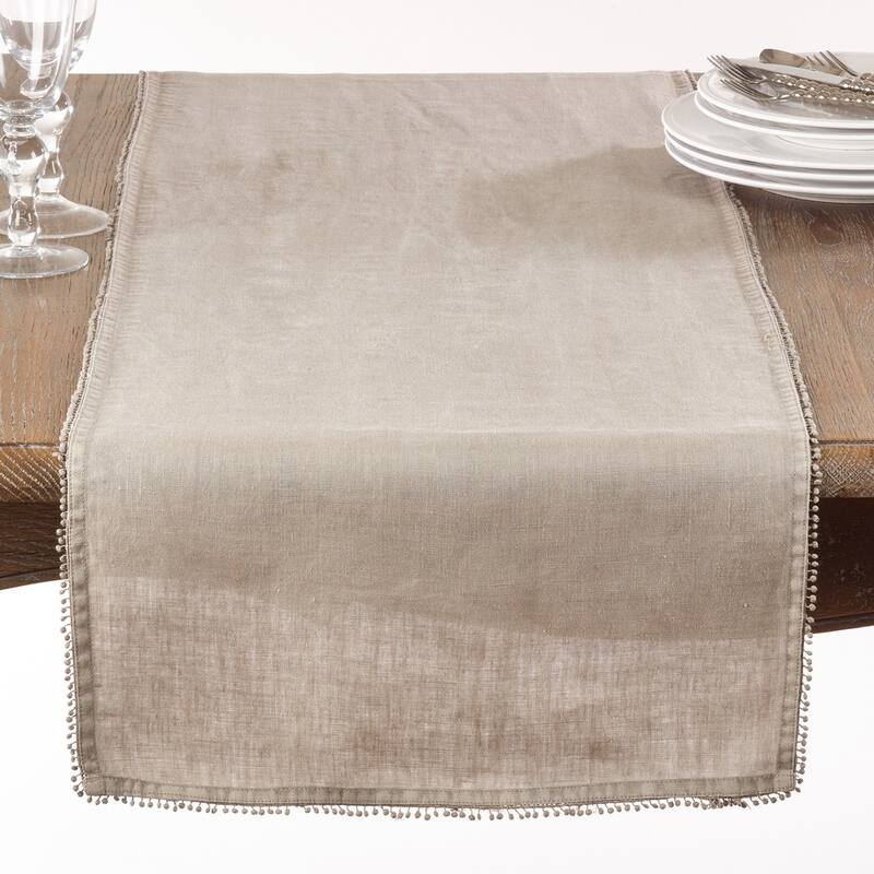 Table Runner With Pom Pom Design - Brown