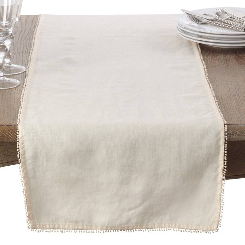 Table Runner With Pom Pom Design - Cream