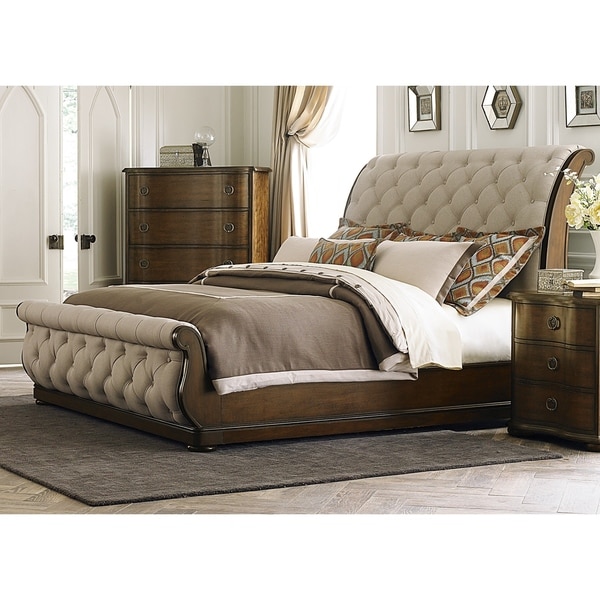 Gracewood Hollow Chimsoro Tufted Linen Upholstered Sleigh Bed