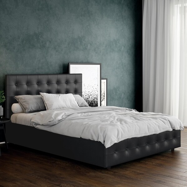 DHP Cambridge Black Faux Leather Upholstered Bed with Storage Size - Full
