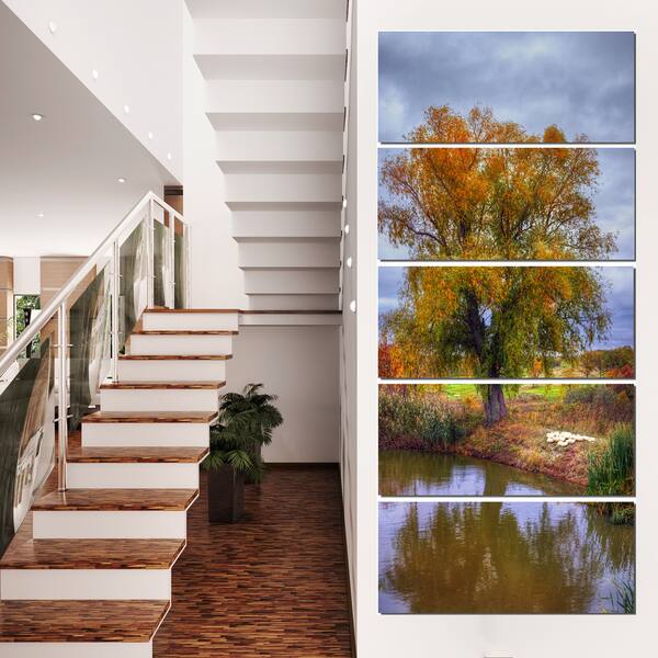 slide 2 of 9, Willow Near Pond - Landscape Photography Canvas Art Print - Green